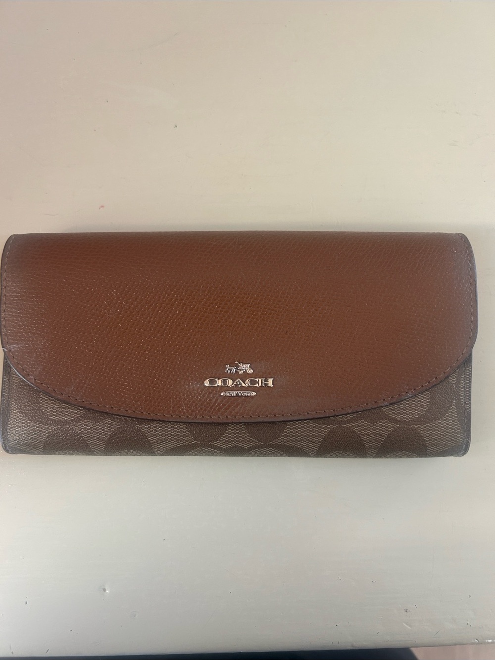 Coach Brown Two-Tone Signature Continental Wallet